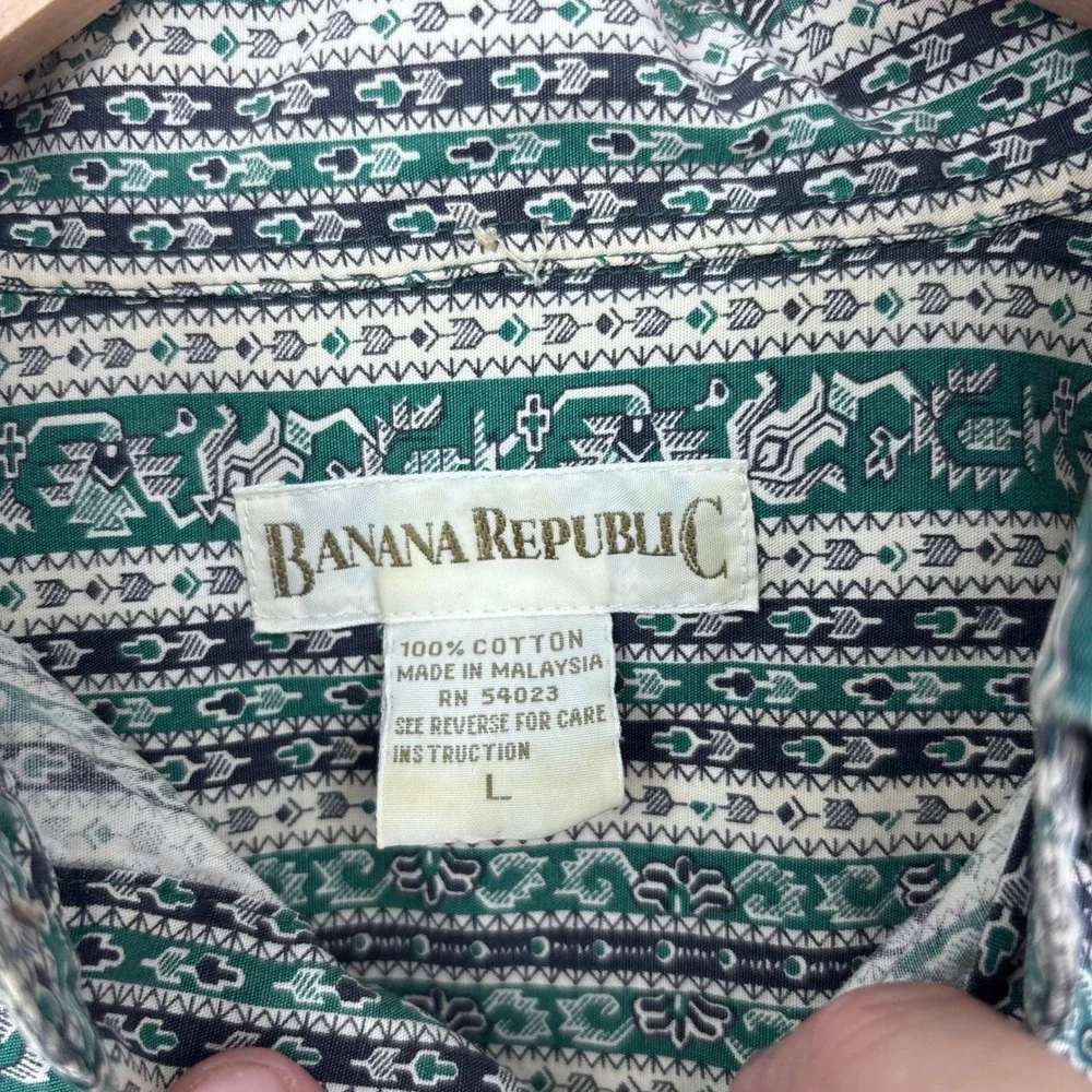 Vintage 90s Banana Republic Southwestern Tribal Shirt Mens L Green Aztec Western